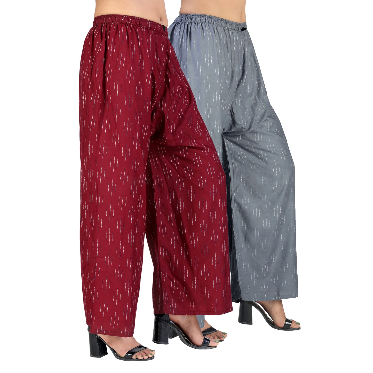 4K Fashion D9 Women’s Rayon Palazzo Combo Pack (Maroon & Grey) | Printed Wide Leg Palazzo Pants for Women