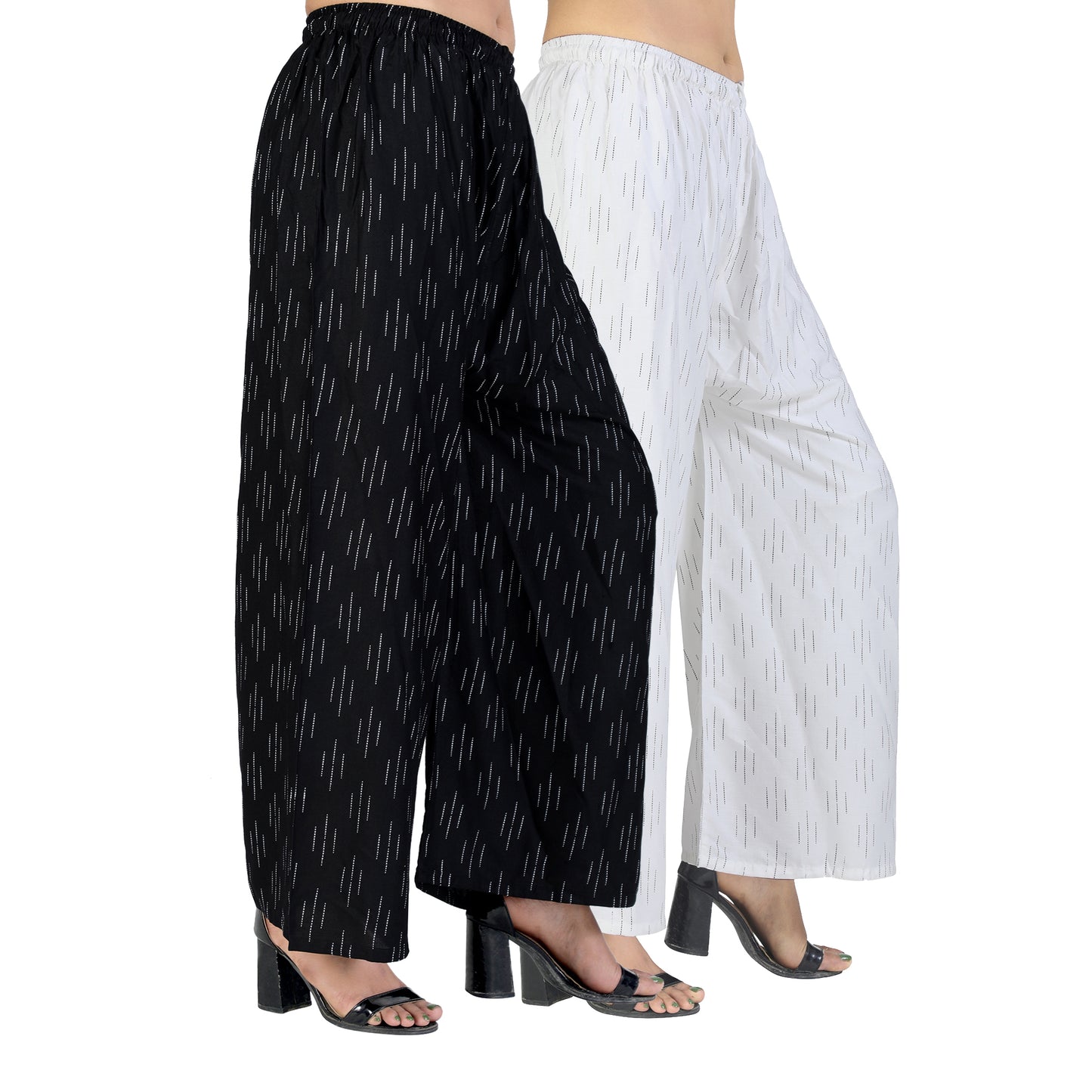 4K Fashion D9 Women’s Rayon Palazzo Combo Pack (Black & White) | Printed Wide Leg Palazzo Pants for Women