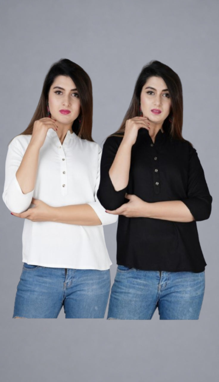 4K Fashion Women’s Black & White Western Top Combo Pack | Stylish Casual Solid Tops for Women (Pack of 2)