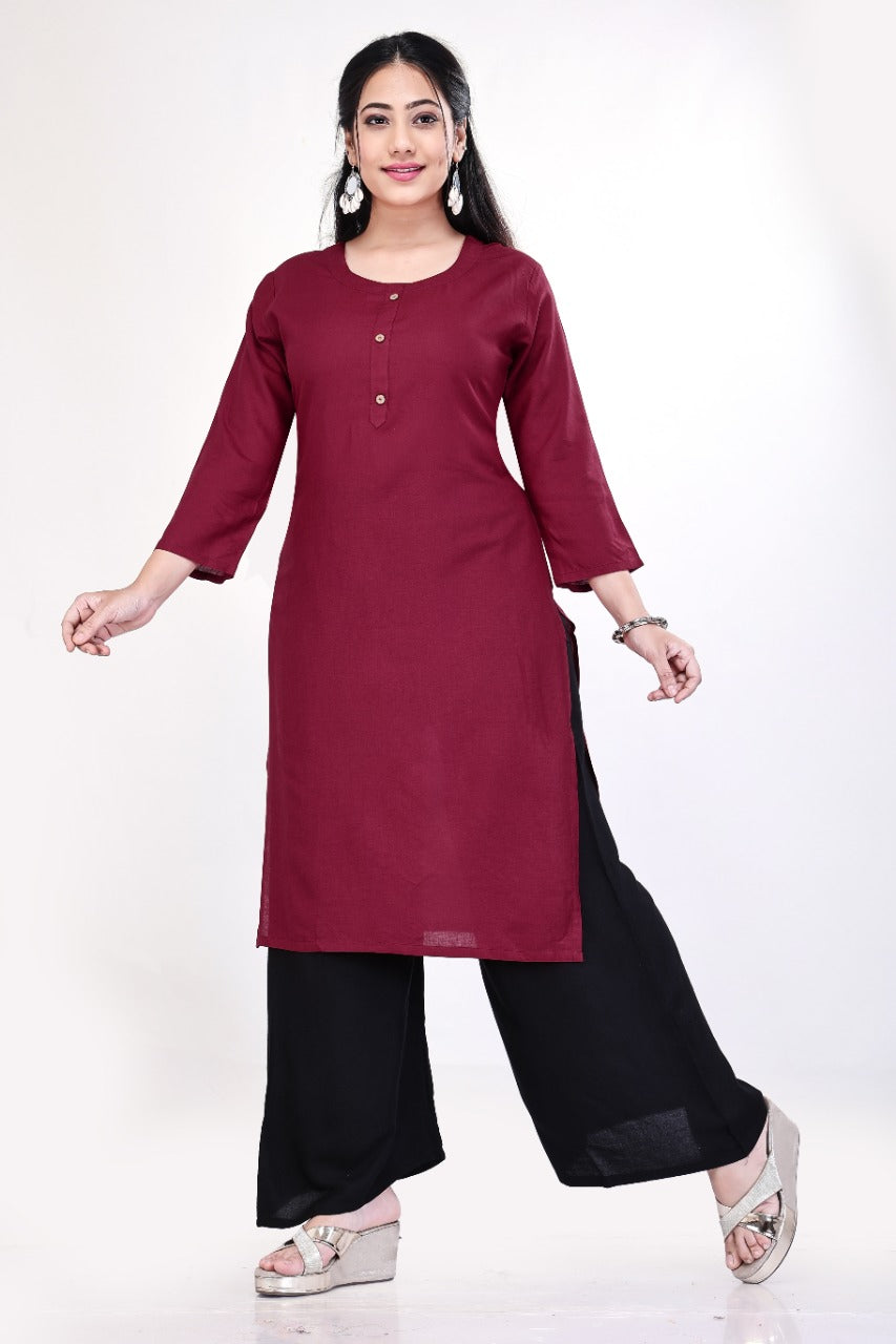 4K Fashion Women’s Rayon Plain Long Maroon Kurti | Elegant Casual & Daily Wear Straight Kurti