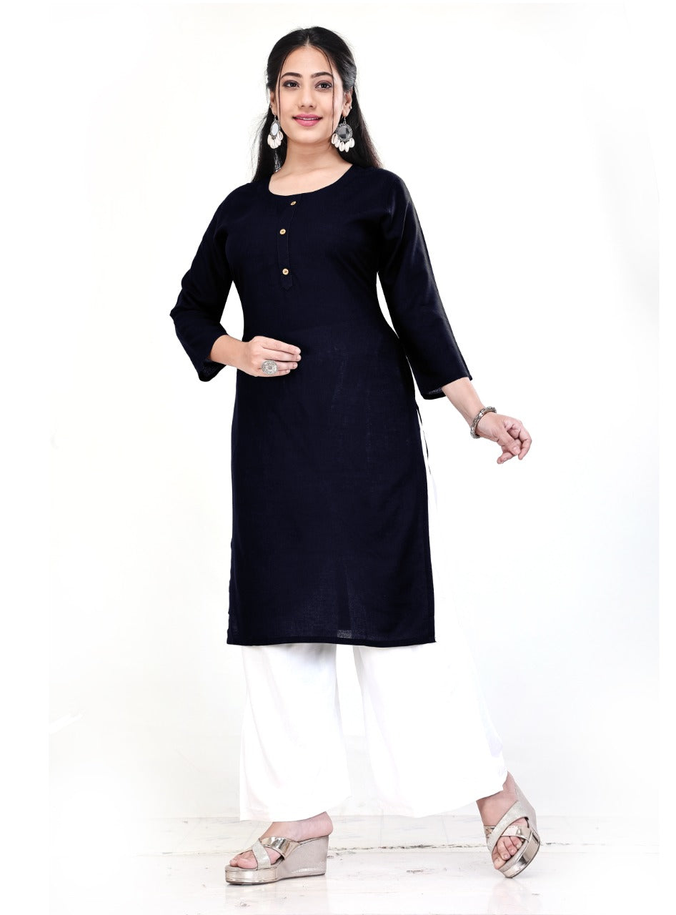 4K Fashion Women’s Rayon Plain Long Black Kurti | Elegant Casual & Daily Wear Straight Kurti