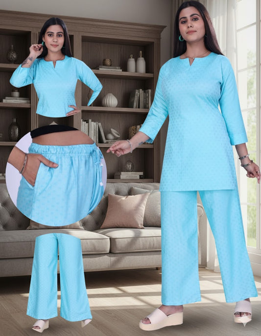 4K Fashion Women Dobi Co-Ord Set with Palazzo Pant & Pocket | Elastic Waist & Drawstring |