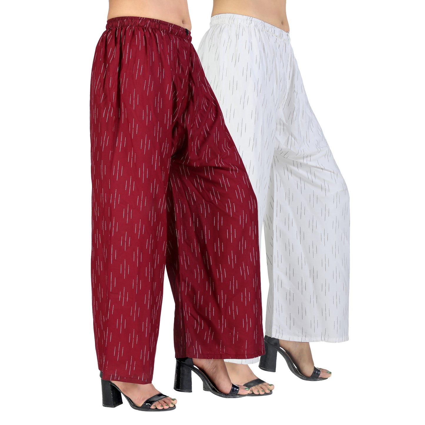 4K Fashion D9 Women’s Rayon Palazzo Combo Pack (Maroon & White) | Printed Wide Leg Palazzo Pants for Women