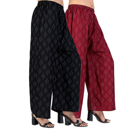 4K Fashion D9 Women’s Rayon Palazzo Combo Pack (Black & Maroon) | Printed Wide Leg Palazzo Pants for Women