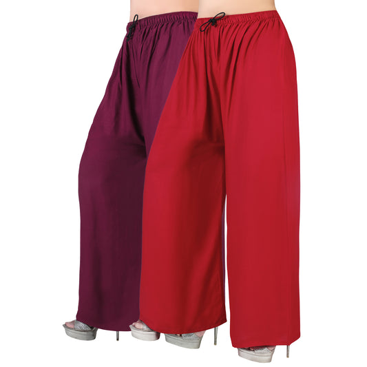 4K Fashion Women’s Plain Rayon Palazzo Combo Pack (maroon & Red) | Solid Wide Leg Palazzo Pants for Women