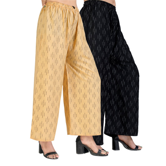 4K Fashion D9 Women’s Rayon Palazzo Combo Pack (Golden & Black) | Printed Wide Leg Palazzo Pants for Women