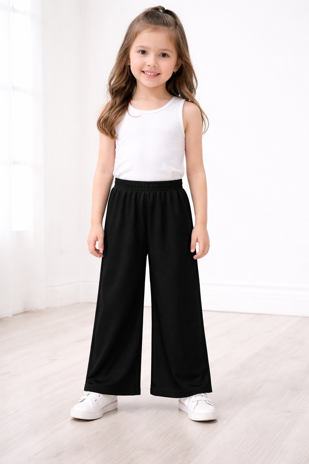 Girls Plain Black Palazzo Pants | Kids Wide Leg Palazzo with Elastic Waist | Comfortable Daily Wear Palazzo for Girls