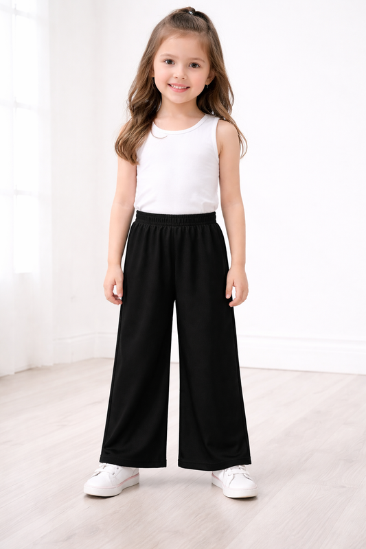 Girls Plain Black Palazzo Pants | Kids Wide Leg Palazzo with Elastic Waist | Comfortable Daily Wear Palazzo for Girls