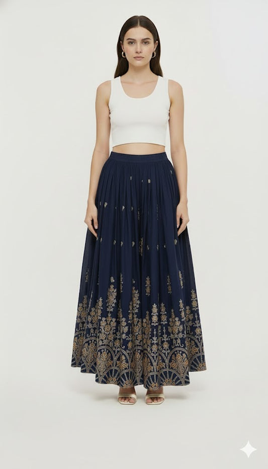 4K Fashion Women’s Sarina Printed Palazzo Pant – Blue | Designer Wide Leg Ethnic Palazzo for Women