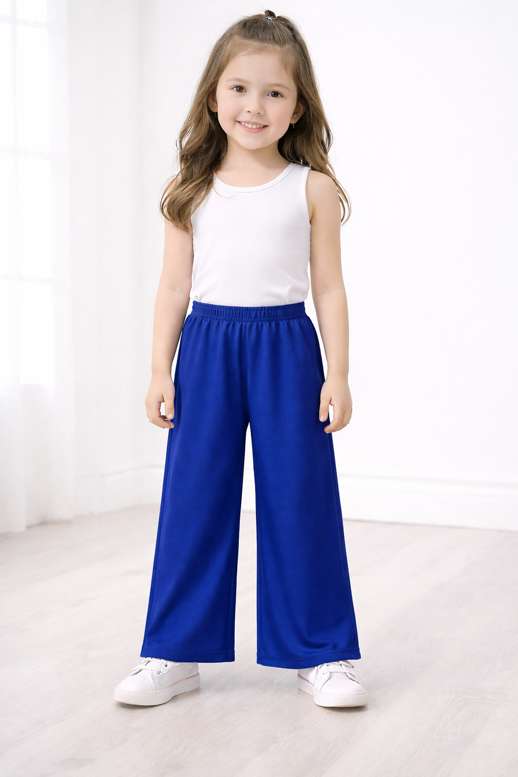 Girls Plain Blue Palazzo Pants | Kids Wide Leg Palazzo with Elastic Waist | Comfortable Daily Wear Palazzo for Girls