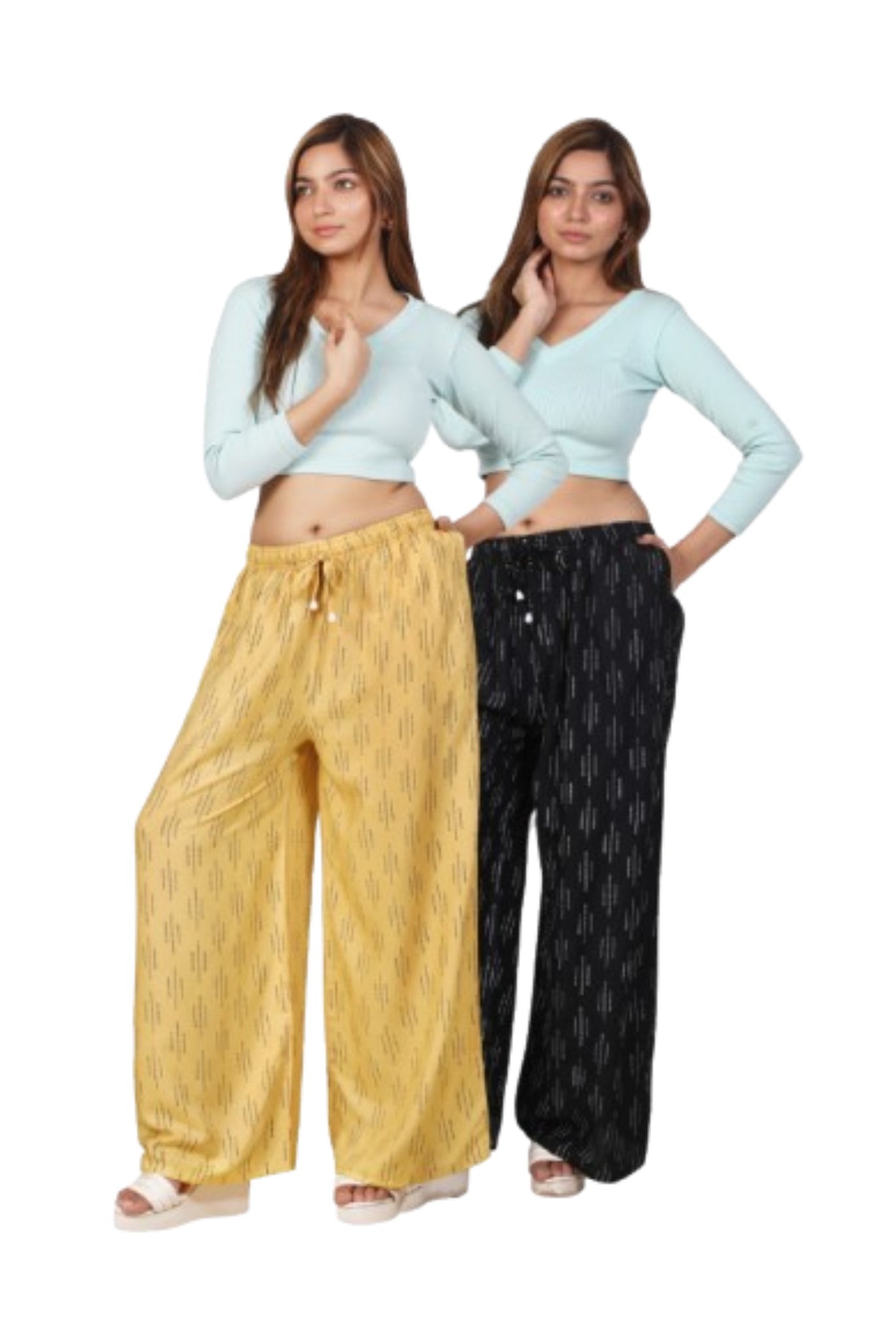 4K Fashion Women Rayon Combo Palazzo with Pocket | Elastic Waist & Drawstring | Golden & Black