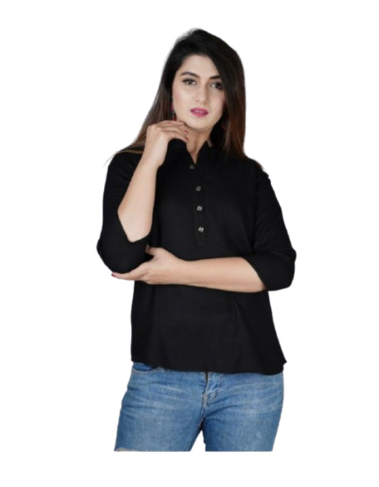 4K Fashion Women’s Plain Black Western Top | Stylish Casual Solid Top for Women