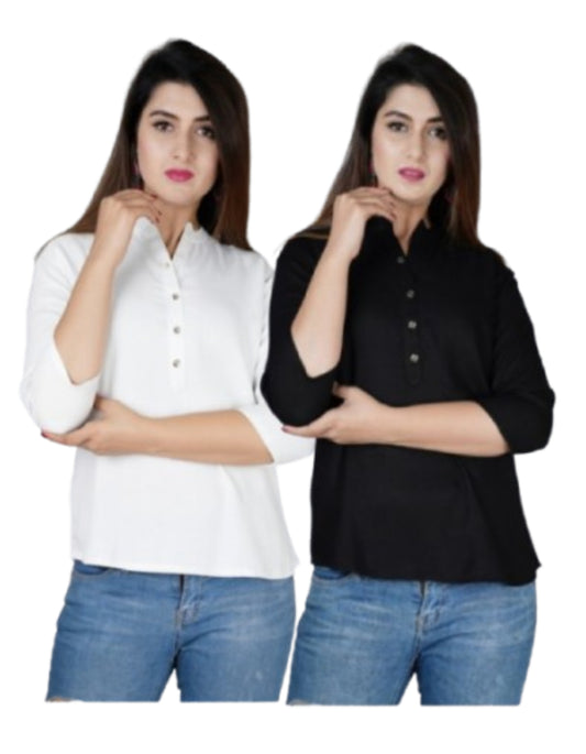4K Fashion Women’s Black & White Western Top Combo Pack | Stylish Casual Solid Tops for Women (Pack of 2)