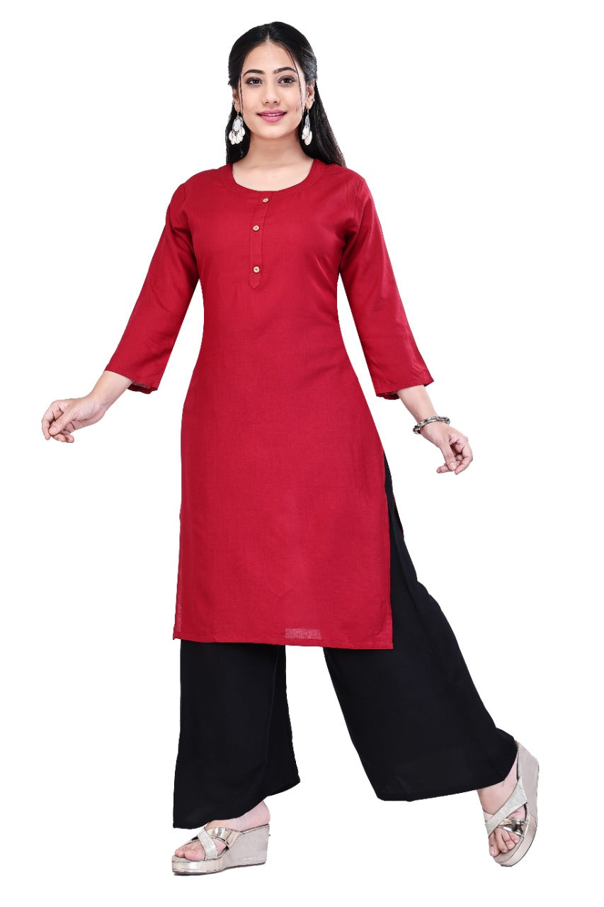 4K Fashion Women’s Rayon Plain Long Red Kurti | Elegant Casual & Daily Wear Straight Kurti