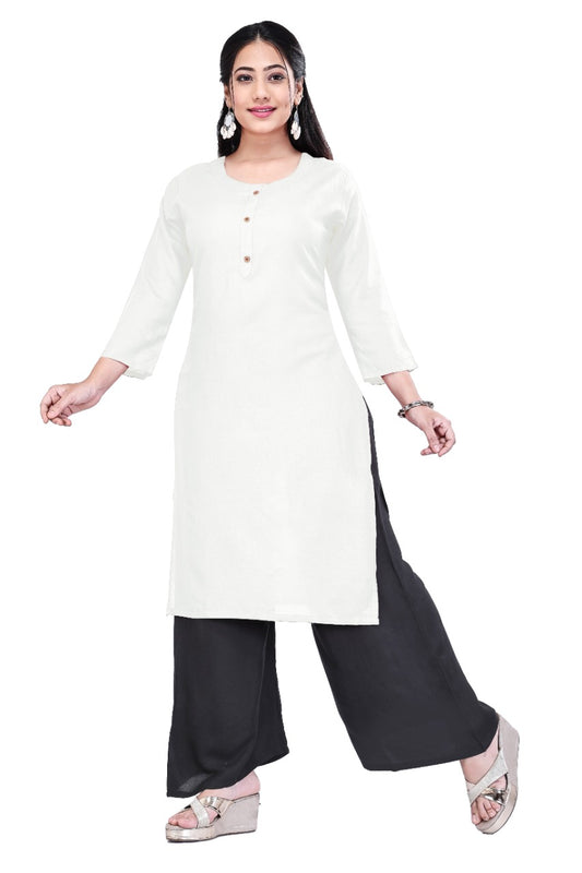 4K Fashion Women’s Rayon Plain Long White Kurti | Elegant Casual & Daily Wear Straight Kurti