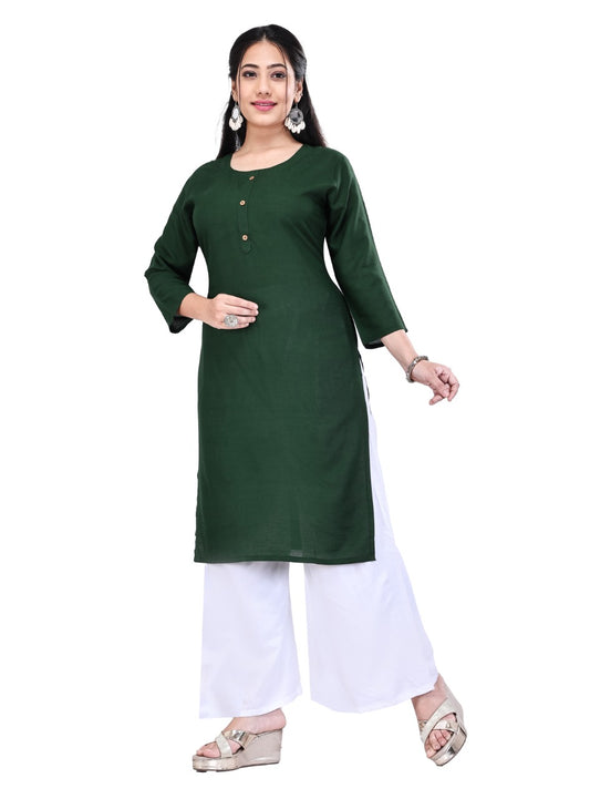 4K Fashion Women’s Rayon Plain Long Green Kurti | Elegant Casual & Daily Wear Straight Kurti
