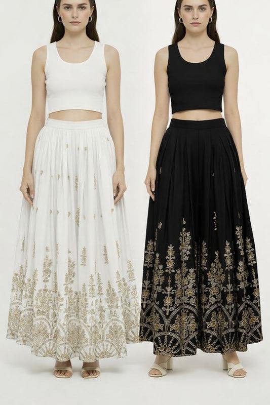 4K Fashion Women’s Sarina Printed Palazzo Combo Pack (Black & White) | Designer Wide Leg Palazzo Pants for Women