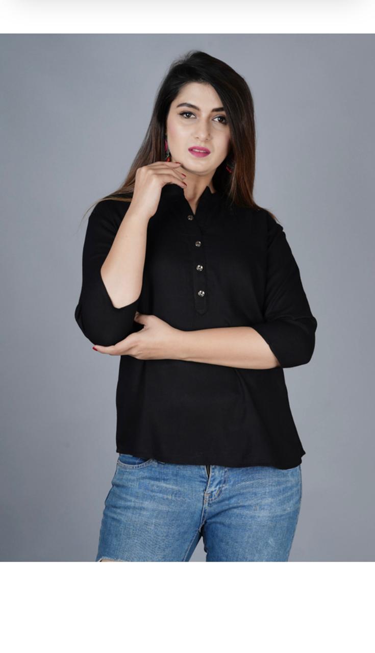 4K Fashion Women’s Plain Black Western Top | Stylish Casual Solid Top for Women