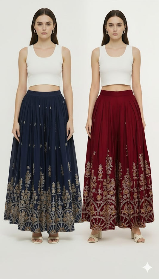 4K Fashion Women’s Sarina Printed Palazzo Combo Pack (Maroon & Blue) | Designer Wide Leg Palazzo Pants for Women