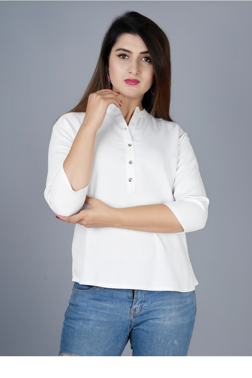 4K Fashion Women’s Plain White Western Top | Stylish Casual Solid Top for Women (Copy)